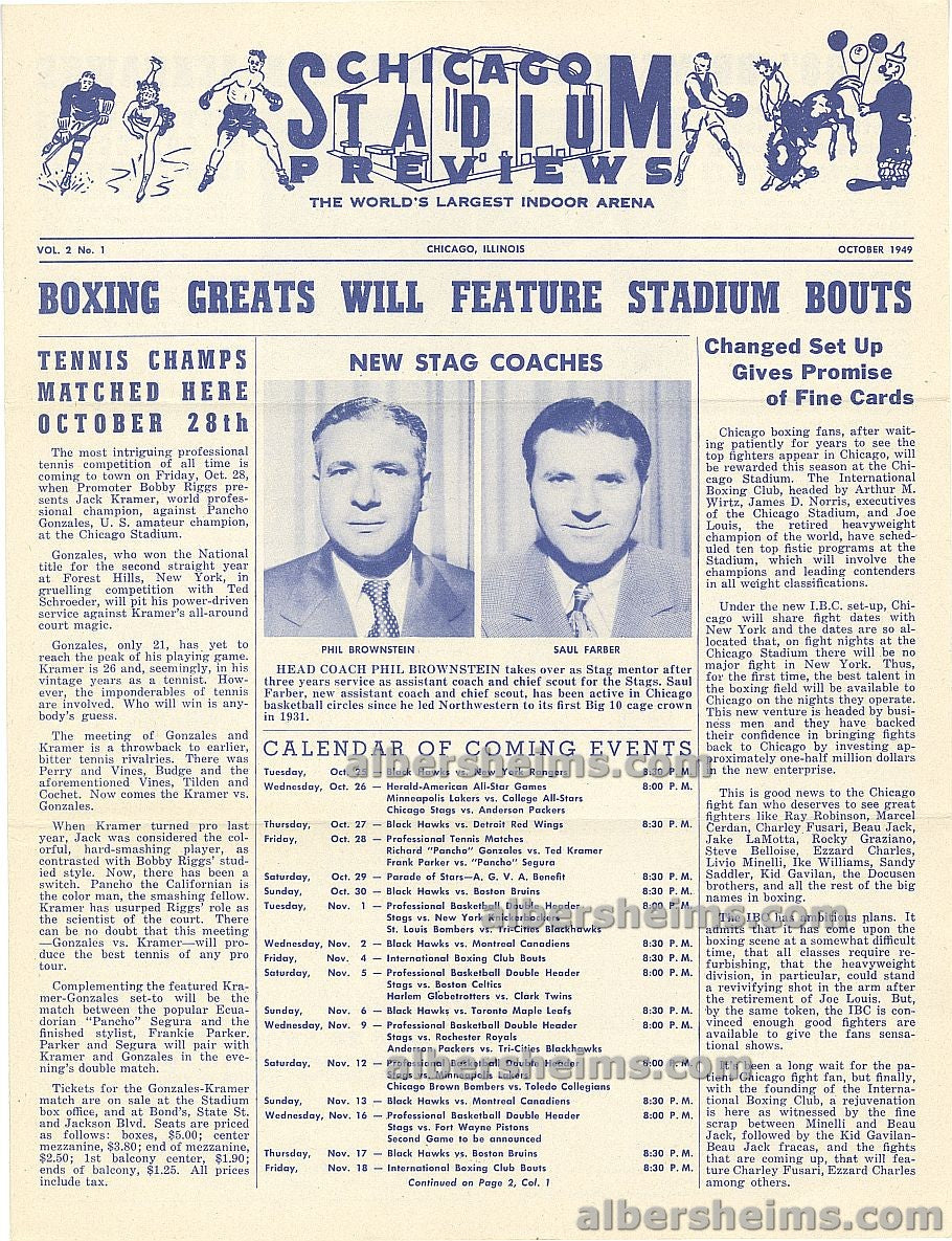1949 Chicago Stadium Review Newsletter Volume 2 No. 1 - Stags Basketball BAA Schedule