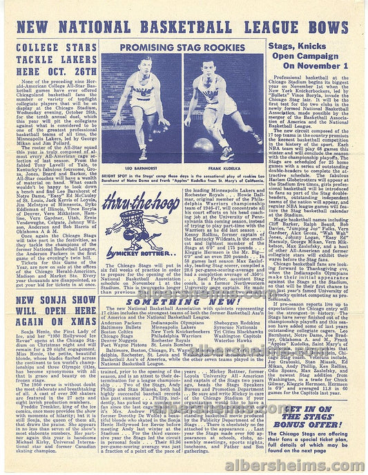 1949 Chicago Stadium Review Newsletter Volume 2 No. 1 - Stags Basketball BAA Schedule