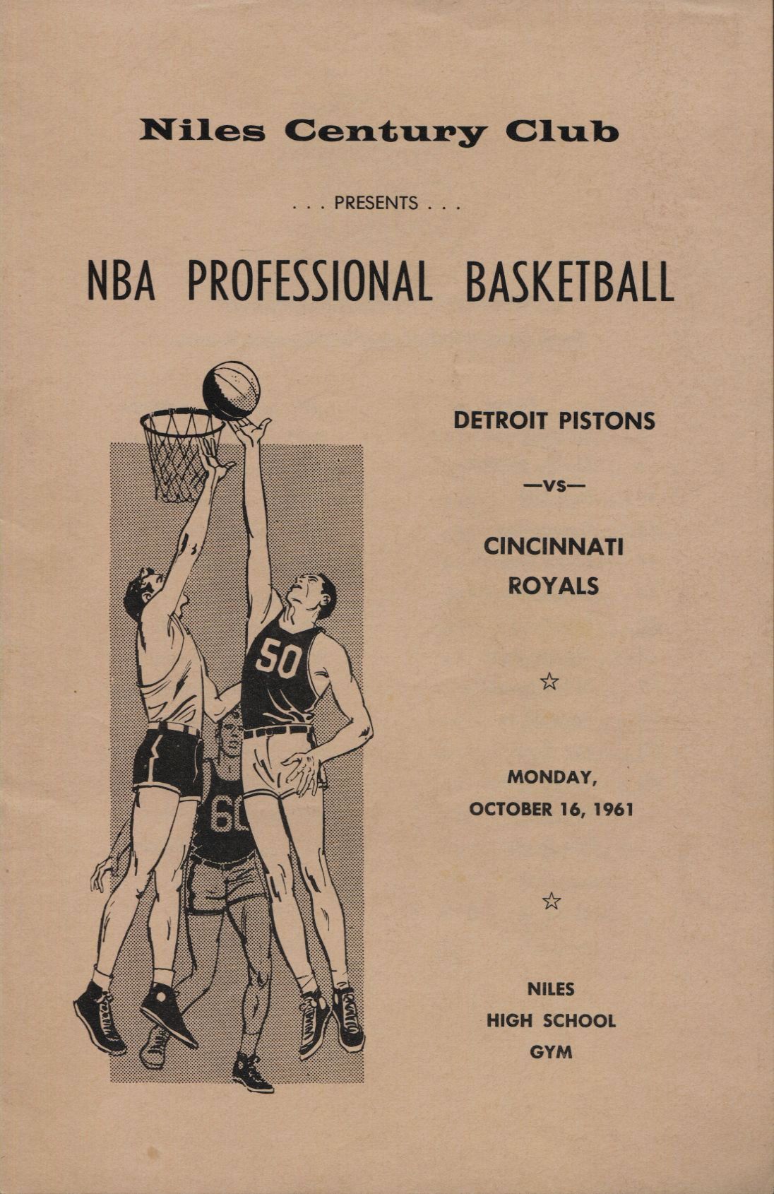 October 16, 1961 Detroit Pistons Cincinnati Royals Scorecard Program 1350 fans Big O Triple Double