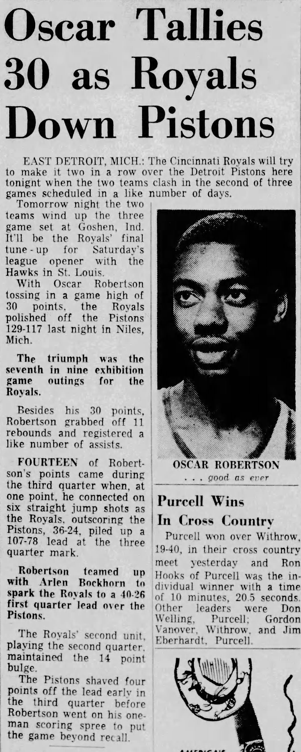 October 16, 1961 Detroit Pistons Cincinnati Royals Scorecard Program 1350 fans Big O Triple Double