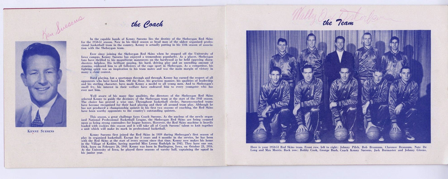 1950-51 SHEBOYGAN REDSKINS NPBL BASKETBALL TEAM SIGNED AUTO MEDIA GUIDE