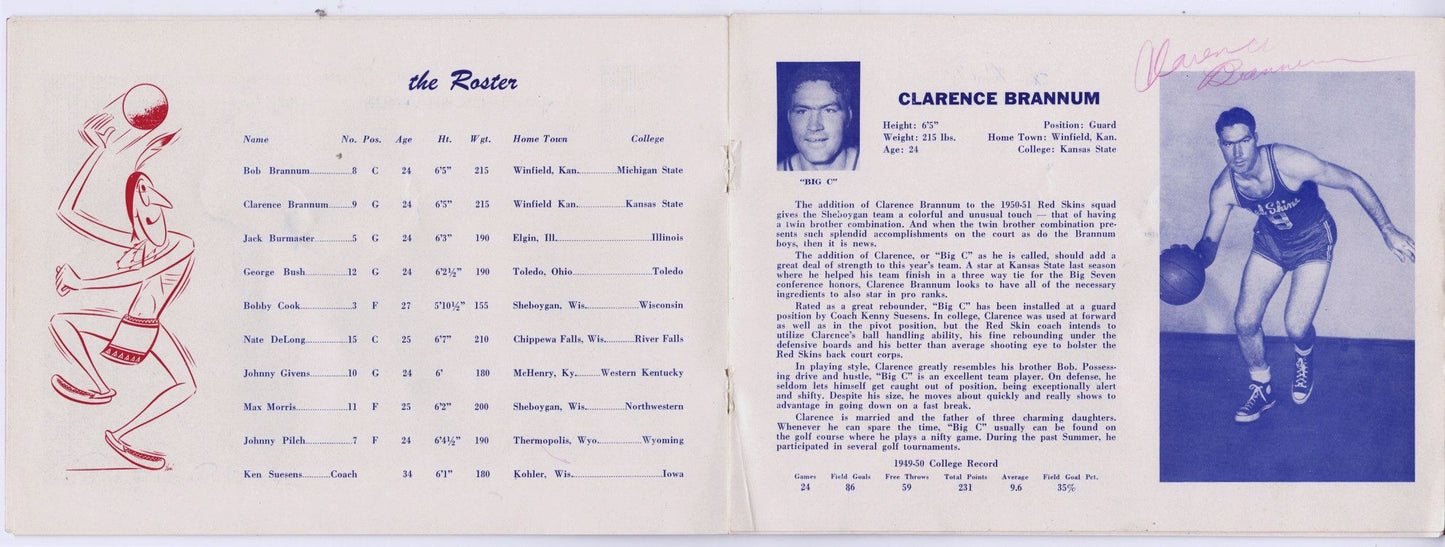 1950-51 SHEBOYGAN REDSKINS NPBL BASKETBALL TEAM SIGNED AUTO MEDIA GUIDE