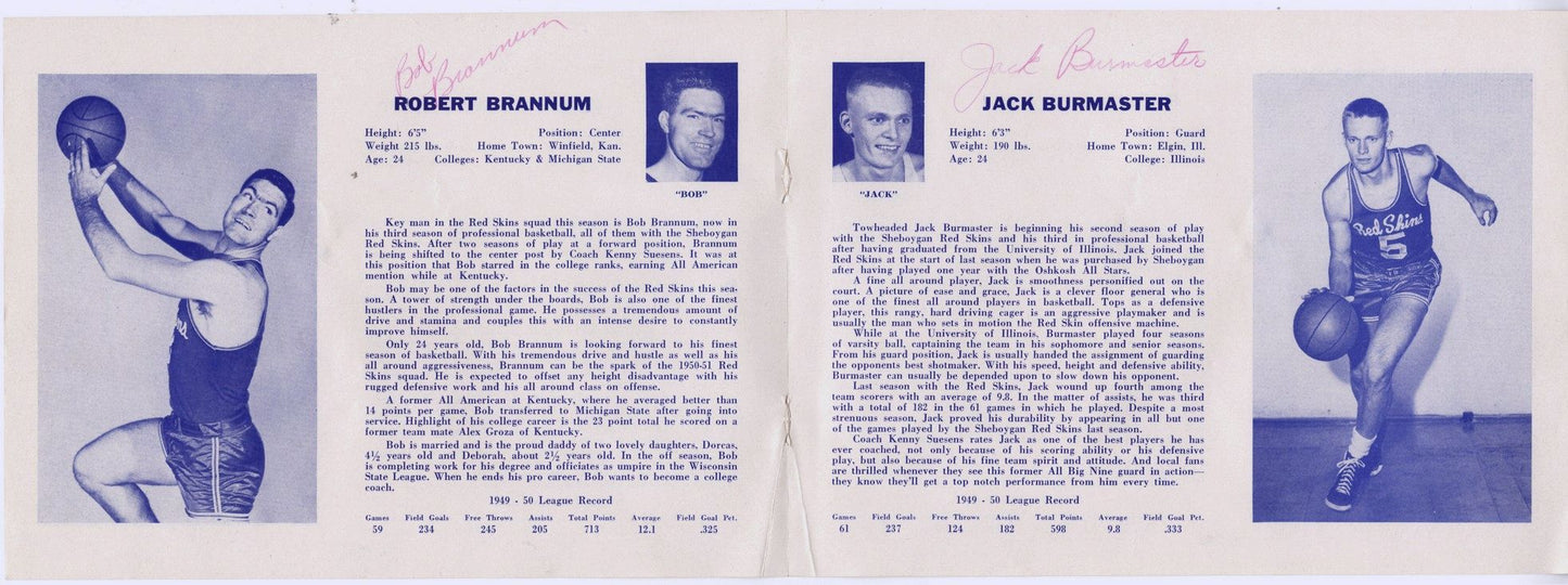 1950-51 SHEBOYGAN REDSKINS NPBL BASKETBALL TEAM SIGNED AUTO MEDIA GUIDE