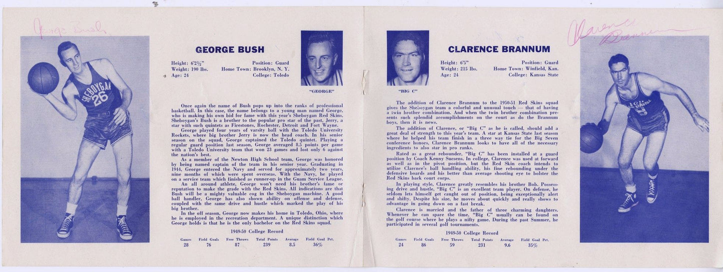 1950-51 SHEBOYGAN REDSKINS NPBL BASKETBALL TEAM SIGNED AUTO MEDIA GUIDE