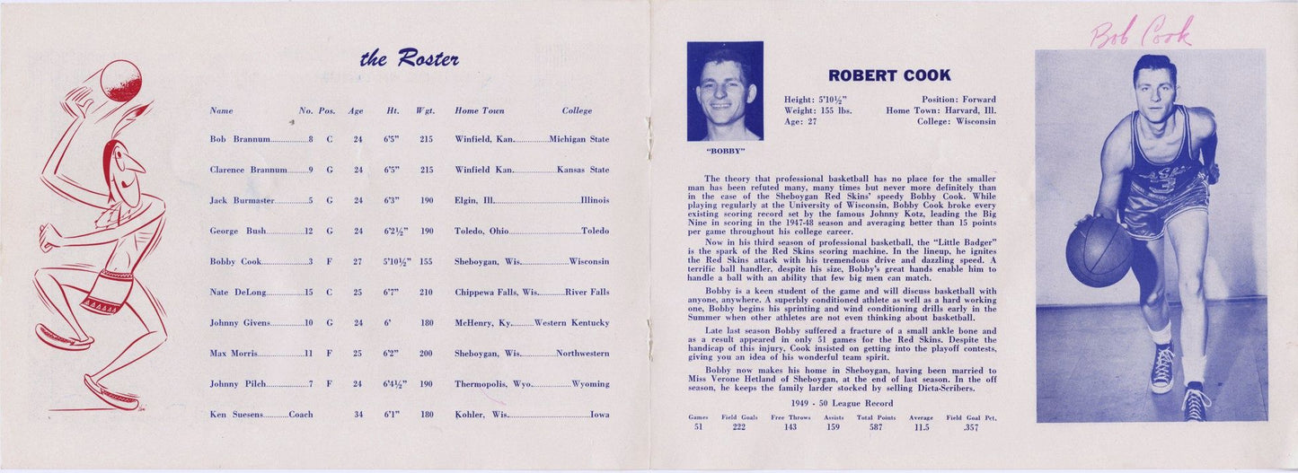 1950-51 SHEBOYGAN REDSKINS NPBL BASKETBALL TEAM SIGNED AUTO MEDIA GUIDE