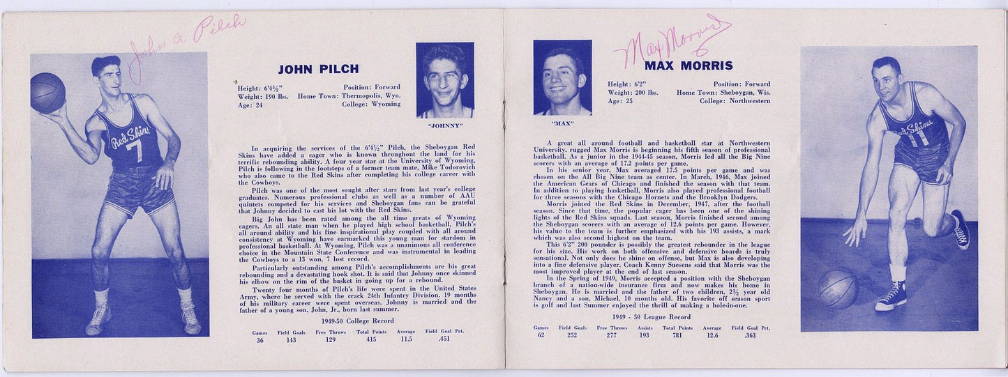 1950-51 SHEBOYGAN REDSKINS NPBL BASKETBALL TEAM SIGNED AUTO MEDIA GUIDE