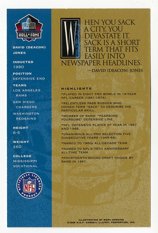 Deacon Jones Signed AUTO Ron Mix Football HOF Signature Series Card