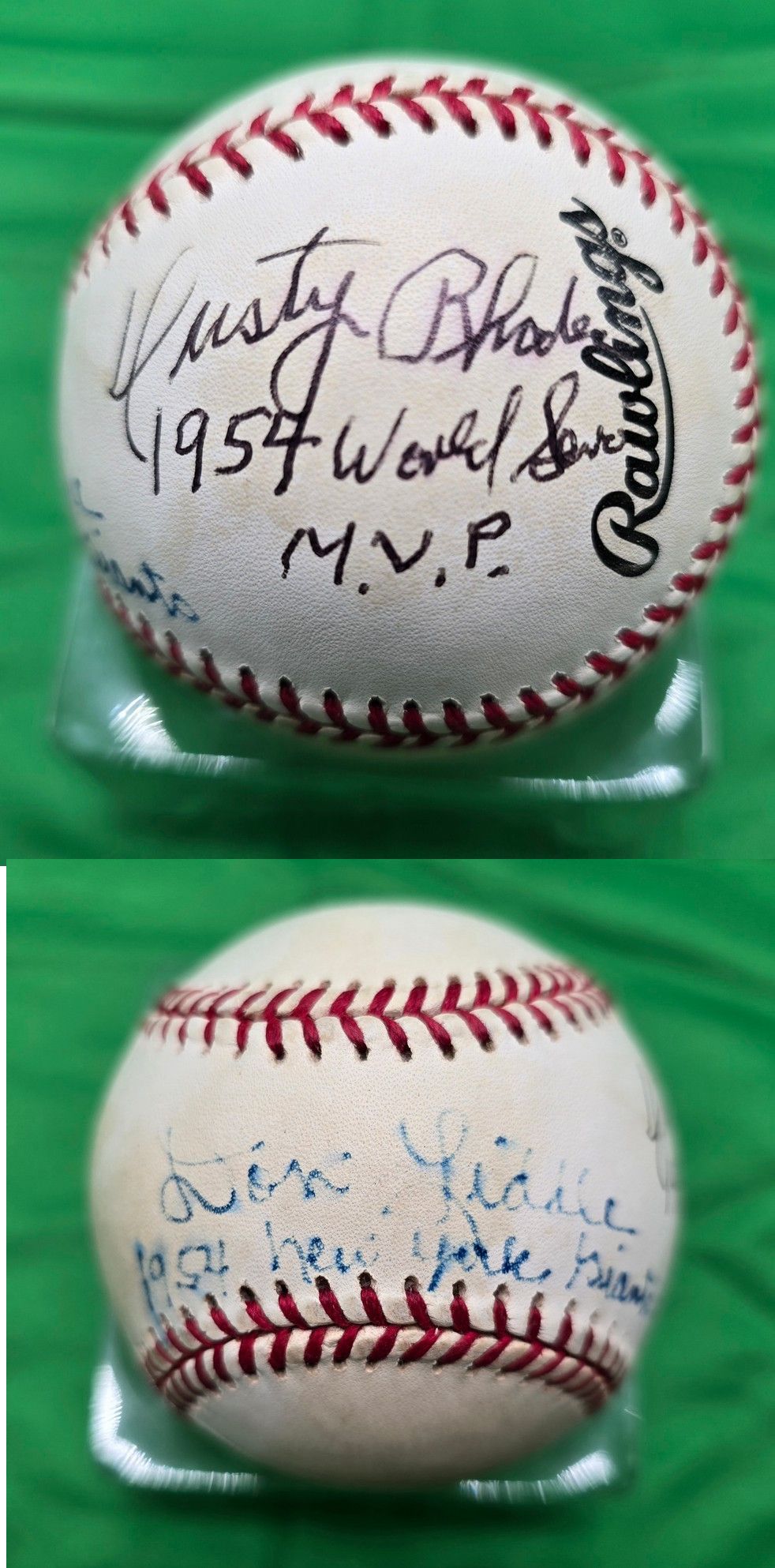 Don Liddle & Dusty Rhodes Dual Signed AUTO ONL Baseball 1954 NY Giants W.S. Legends