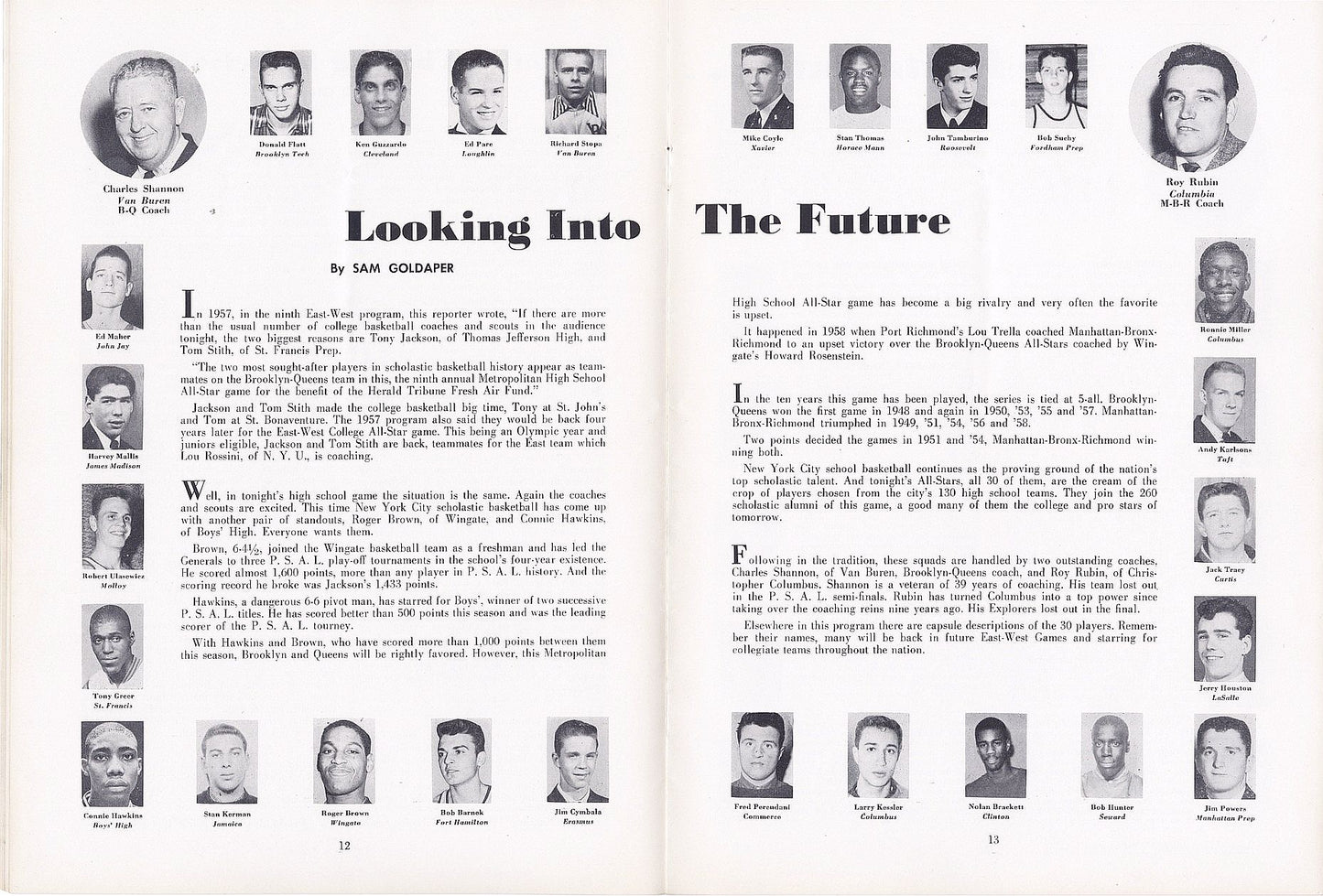 1960 East West College All-Star Game & NYC A.S. High School Game Basketball Program /w Connie Hawkins Jerry West Big O