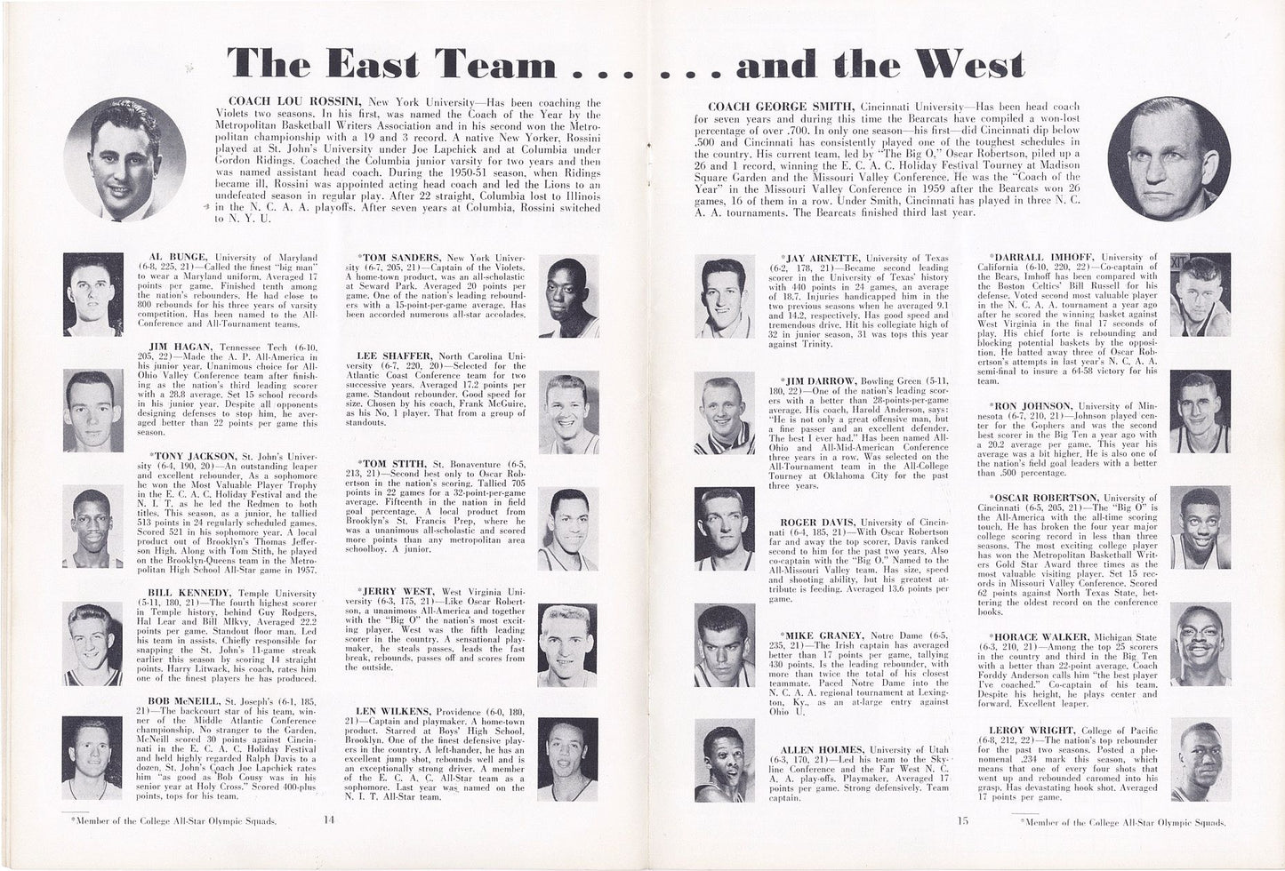 1960 East West College All-Star Game & NYC A.S. High School Game Basketball Program /w Connie Hawkins Jerry West Big O