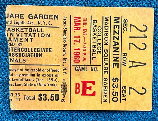 "The Spiked Orange Juice Game" March 17, 1960 Bradley vs. St. Bonaventure NIT Semi-Finals Ticket Stub & Program
