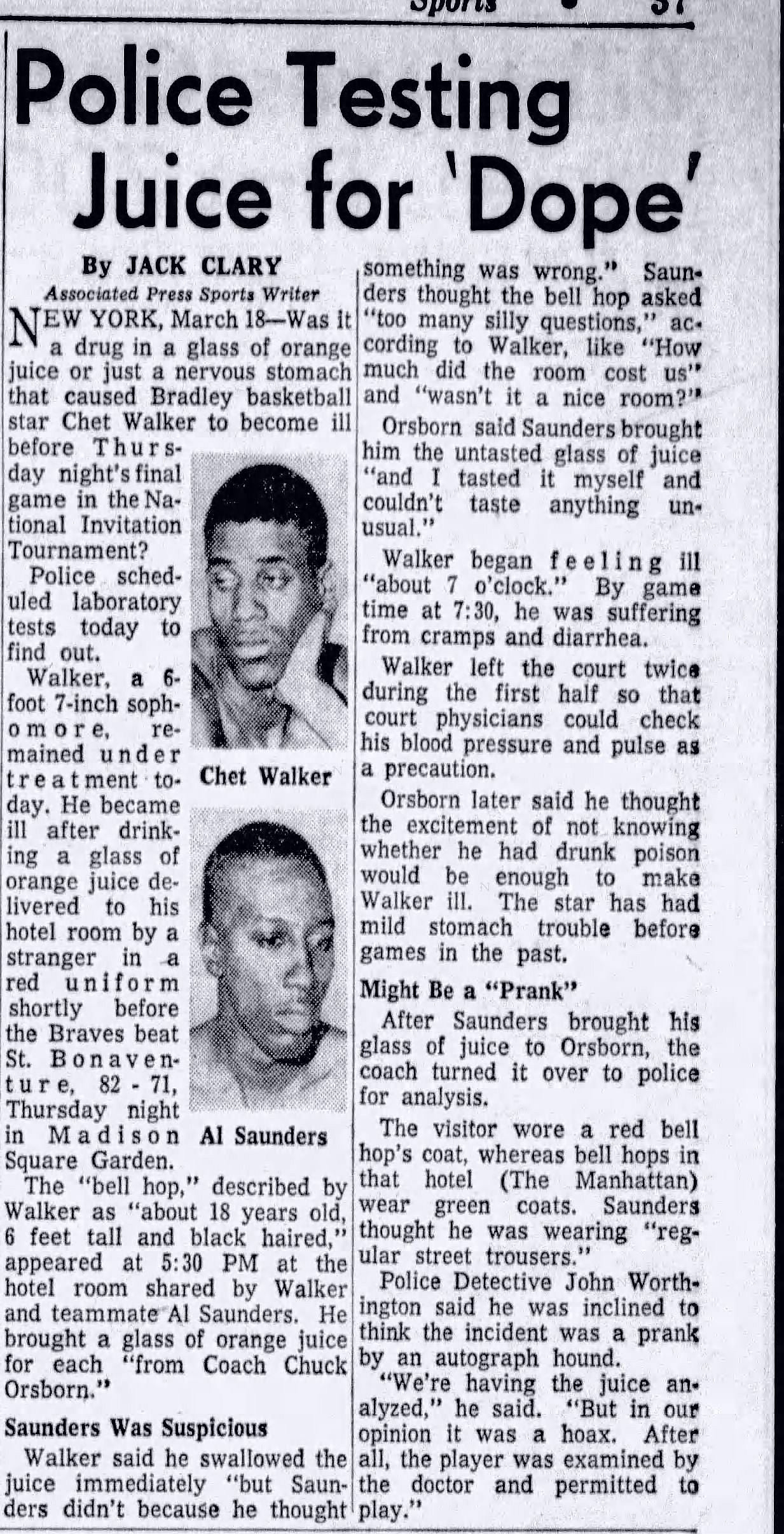 "The Spiked Orange Juice Game" March 17, 1960 Bradley vs. St. Bonaventure NIT Semi-Finals Ticket Stub & Program