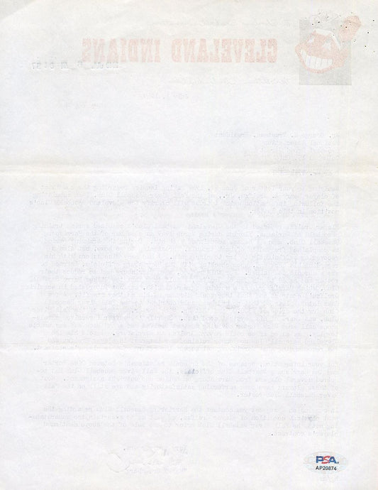 Hank Greenberg Signed AUTO letter on Indians letterhead Baseball HOF PSA/DNA