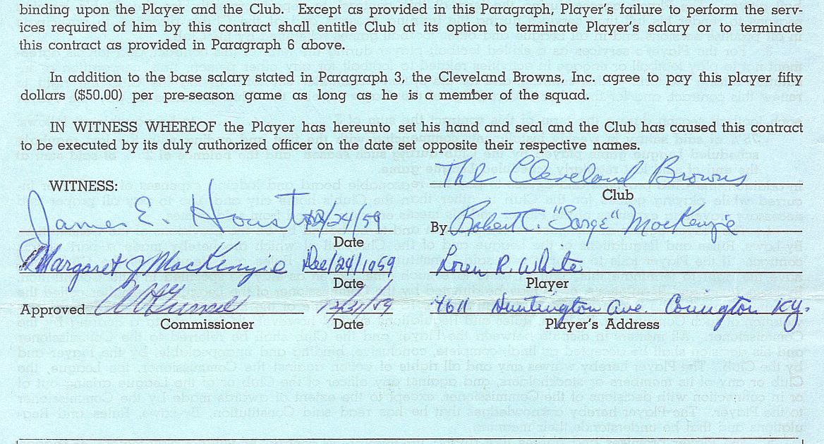 Austin Gunsel - The RAREST NFL Commissioner autograph signed NFL football Contract for Ohio State Heisman Trophy Finalist - Bob White