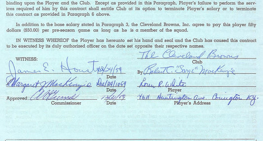 Austin Gunsel - The RAREST NFL Commissioner autograph signed NFL football Contract for Ohio State Heisman Trophy Finalist - Bob White