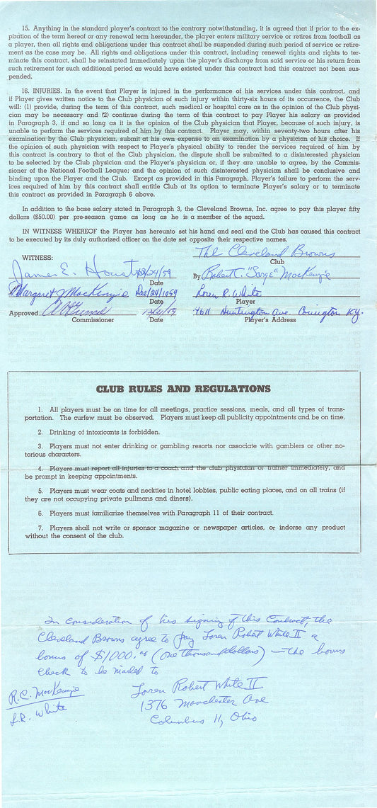 Austin Gunsel - The RAREST NFL Commissioner autograph signed NFL football Contract for Ohio State Heisman Trophy Finalist - Bob White