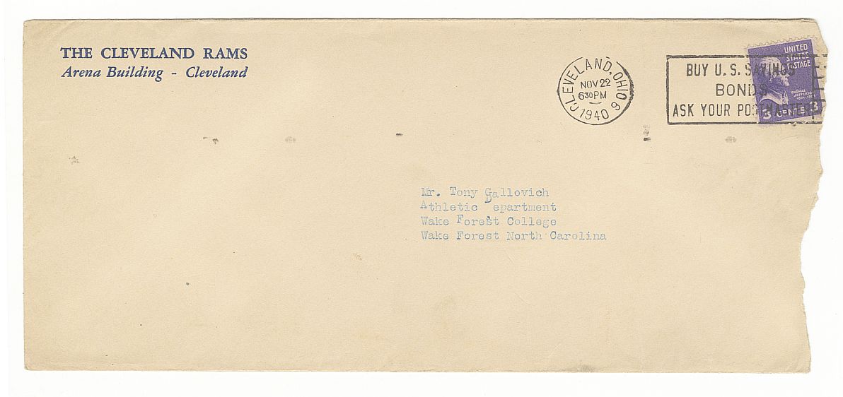 Dutch Clark Signed AUTO typed letter signed on Cleveland Rams letterhead Pro Football HOF