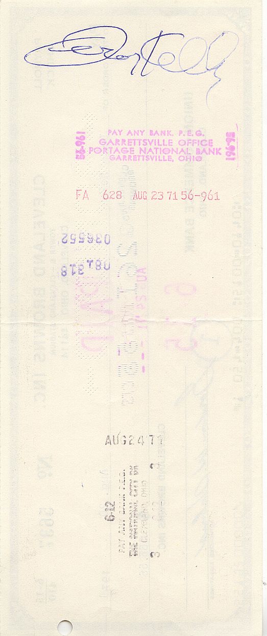 Leroy Kelly Signed AUTO 1971 Cleveland Browns Payroll Check Pro Football HOF