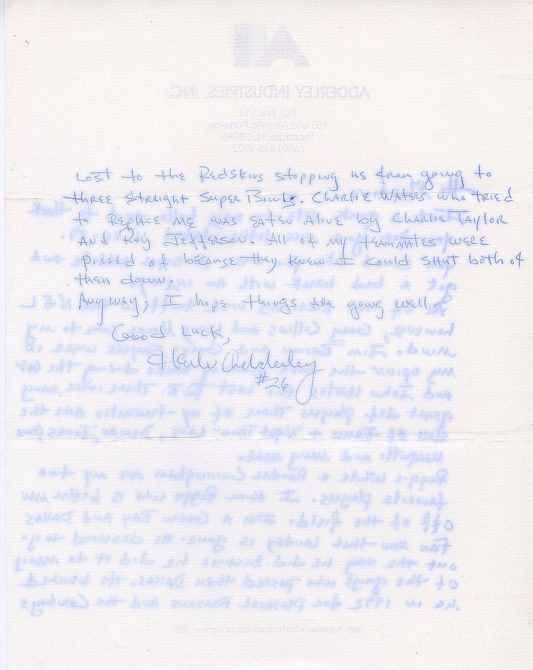 Herb Adderley Signed AUTO handwritten letter /w Incredible content Green Bay Packers Pro Football HOF