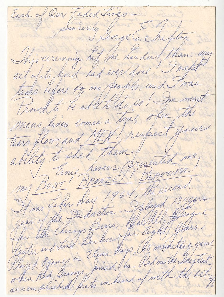 George Trafton Chicago Bears Football HOF Signed AUTO 4 Page Handwritten Letter with Incredible Football Content D.1971