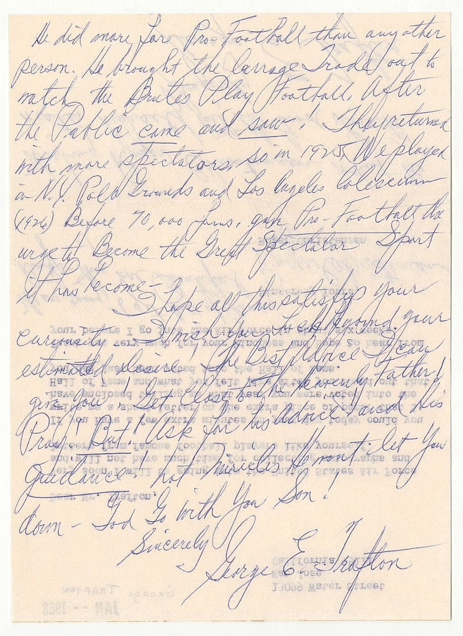 George Trafton Chicago Bears Football HOF Signed AUTO 4 Page Handwritten Letter with Incredible Football Content D.1971
