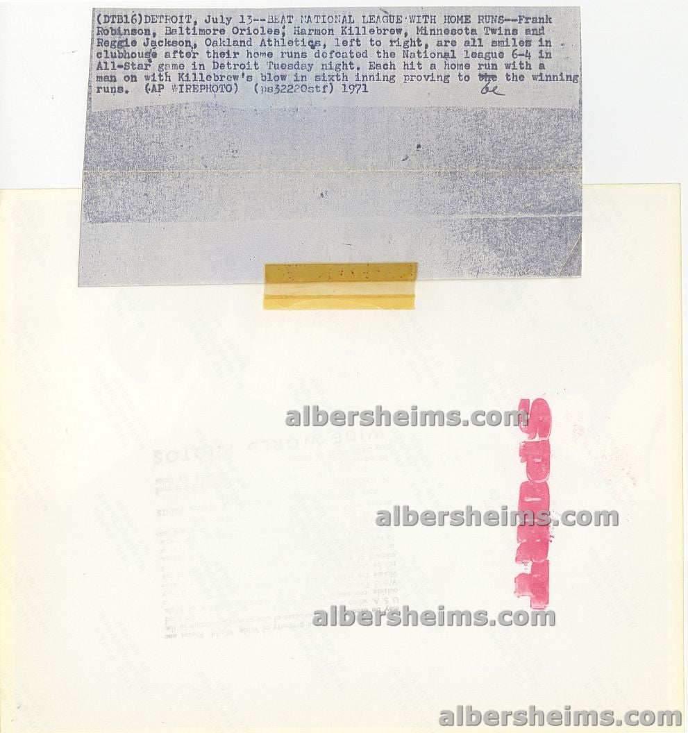 Heroes of the 1971 Major League Baseball All-Star Game - Reggie Jackson Harmon Killebrew and Frank Robinson Original Press Photo