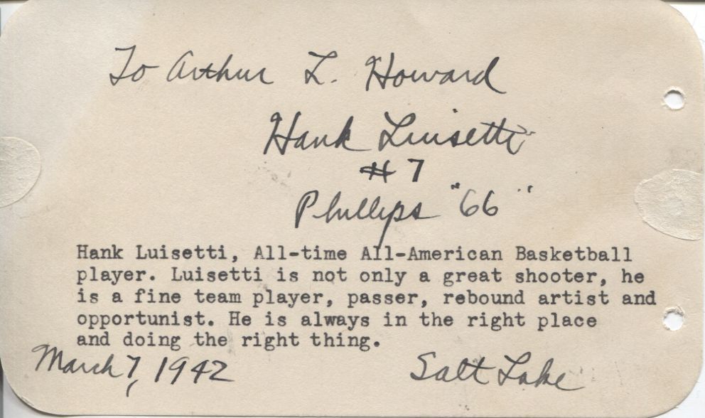 Hank Luisetti Signed Vintage Album page Basketball HOF