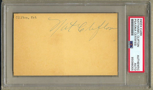 Nat Sweetwater Clifton Signed AUTO 3x5 Index Card 1950s Globetrotters Knicks Rens Basketball HOF PSA/DNA