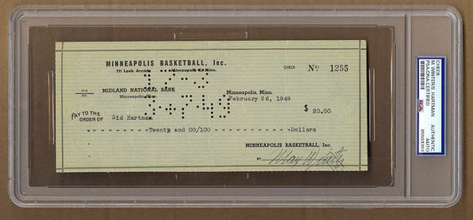 Max Winter Owner & Sid Hartman GM Minneapolis Lakers FIRST SEASON in NBA 1949 Signed AUTO payroll check PSA/DNA