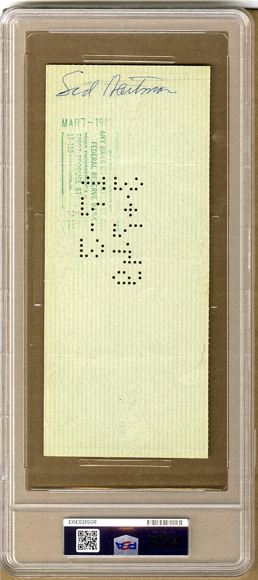 Max Winter Owner & Sid Hartman GM Minneapolis Lakers FIRST SEASON in NBA 1949 Signed AUTO payroll check PSA/DNA