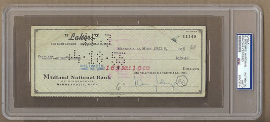Ben Berger Owner & Sid Hartman GM Minneapolis Lakers 1955 Signed AUTO payroll check PSA/DNA