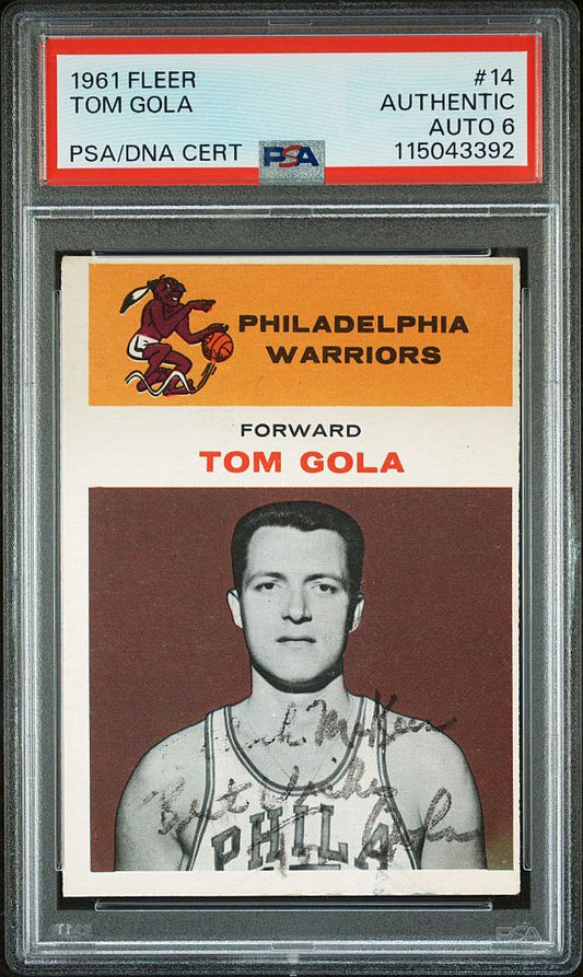 1961 Fleer #14 Tom Gola Signed AUTO baskeball card PSA Authentic AUTOGRADE 6