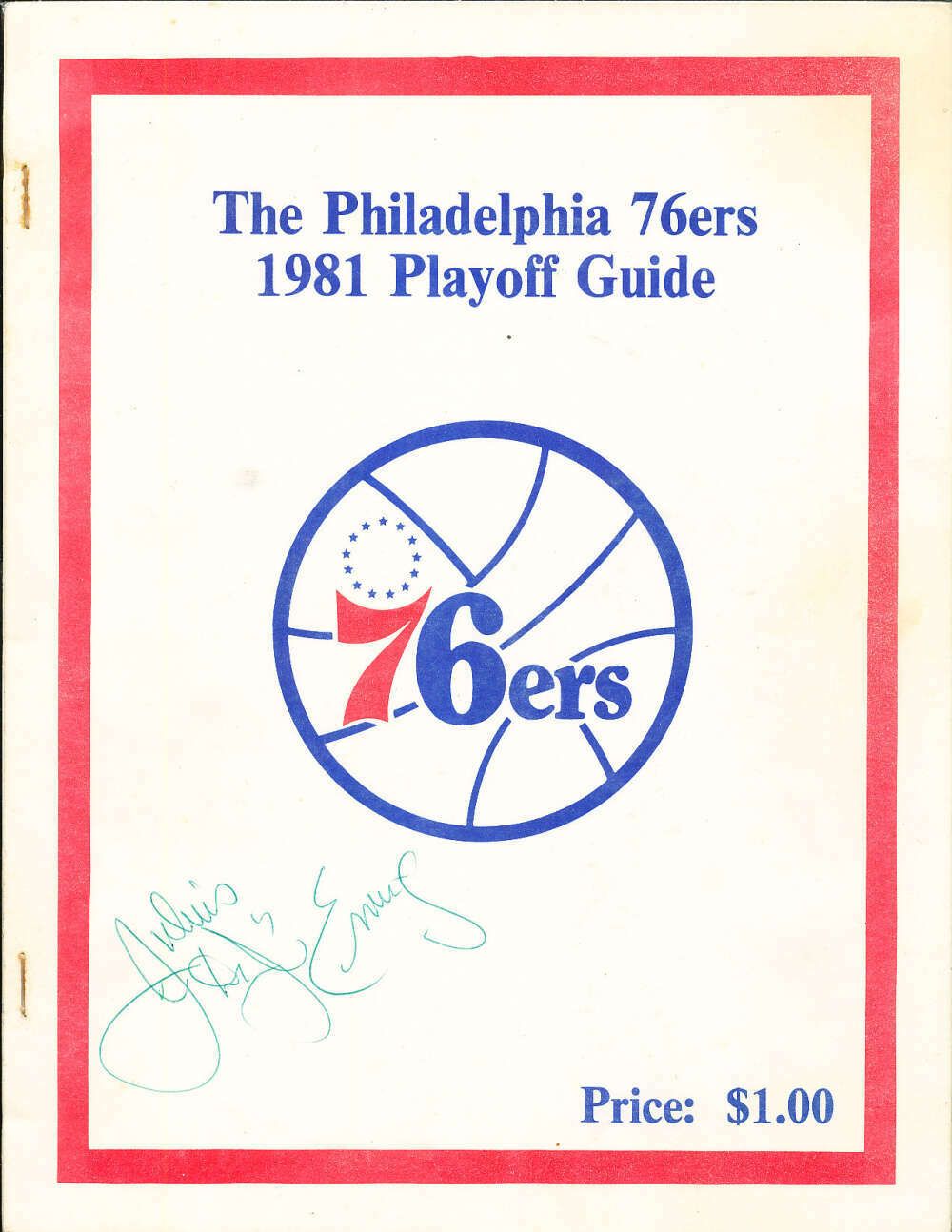 Julius Erving Dr. J Signed AUTO 1981 Philadelphia 76ers NBA Playoff Media Press Guide