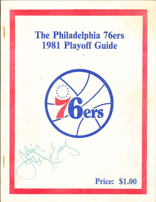 Julius Erving Dr. J Signed AUTO 1981 Philadelphia 76ers NBA Playoff Media Press Guide
