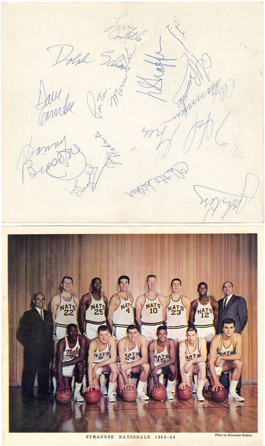1962-63 Syracuse Nationals Team Signed Photo /w 14 Autographs - Last Year in Syracuse w/ Danny Biasone JSA LOA