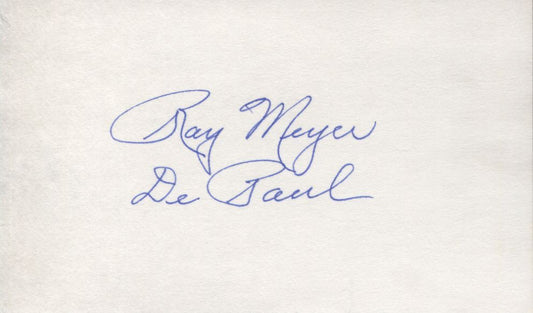 Ray Meyer signed 3x5 card Basketball HOF Deceased