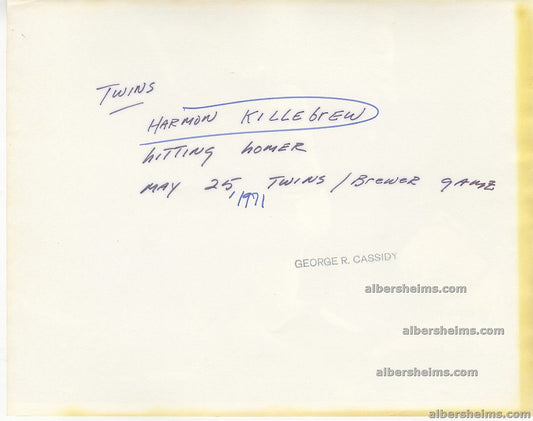 1971 Harmon Killebrew Hits Career Home Run #492 Original TYPE I Photo by George Cassidy