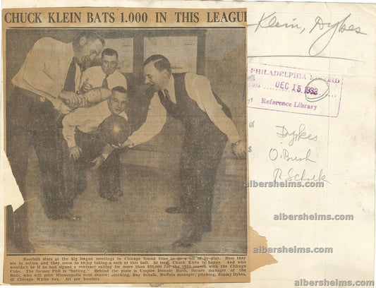 1933 Chicago Cubs Chuck Klein Clowning Around with Ray Schalk Donnie Bush & Jimmy Dykes Original TYPE I Photo