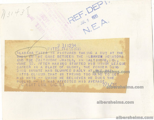 1935 Alabama Pitts Criminal Convict & 2 Sport Professional Athlete Original TYPE I Photo Albany