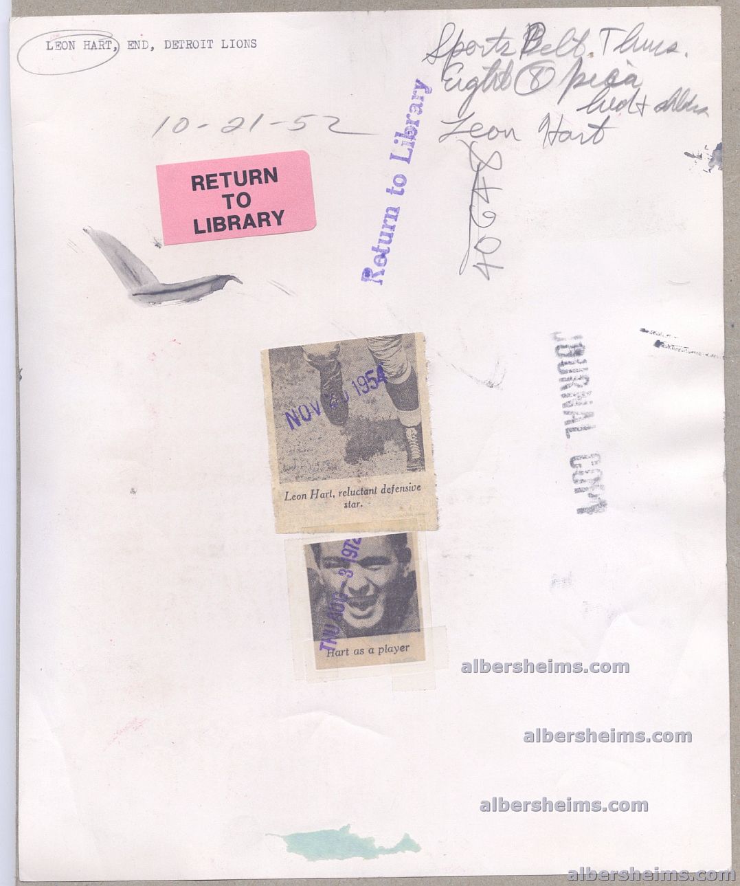 1952 Leon Hart Detroit Lions FB HOF - Heisman Winner Original TYPE I Photo Image used for his 1953 Bowman #31 Football Card