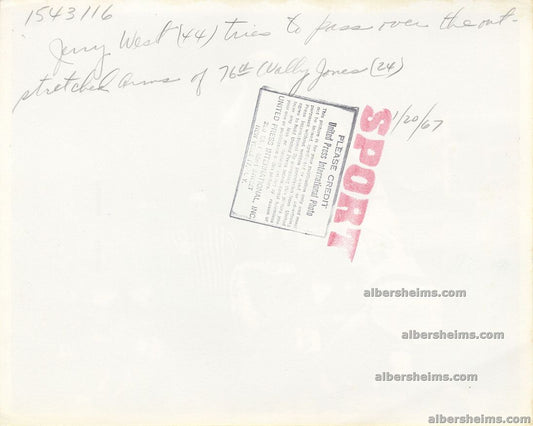 1967 Jerry West tries to share the wealth vs Philadelphia 76ters Original TYPE I Photo