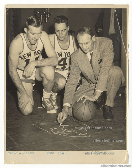 1950s New York Knicks Head Coach Joe Lapchick Draws Plays for Harry Gallatin & Carl Braun 3 HOFers Original TYPE I Photo