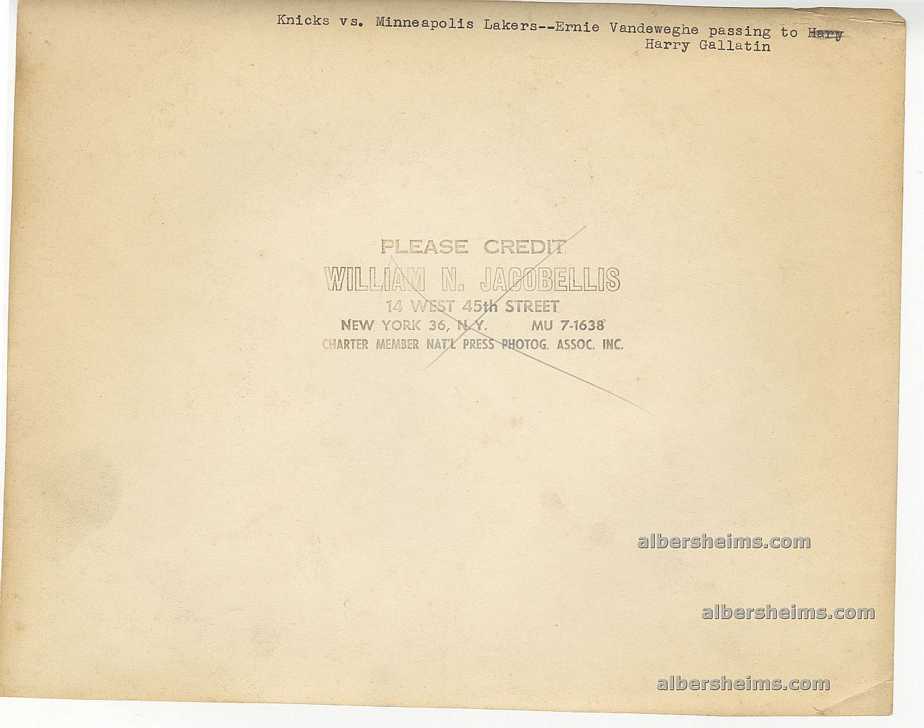 Early 1950s New York Knicks vs Minneapolis Lakers HOFers Jim Pollard Harry Gallatin Action Play Original TYPE I Photo by William Jacobellis