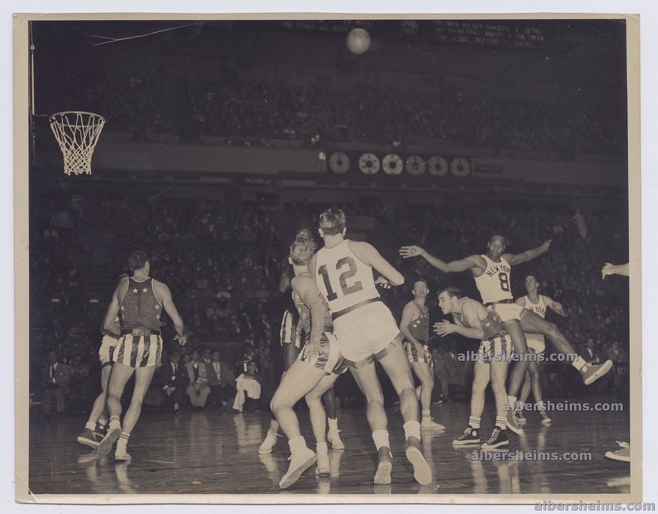1952 New York Knicks vs College All-Stars Sweetwater Clifton Lands on the Back of Dick Groat Original TYPE I Photo by William Jacobellis
