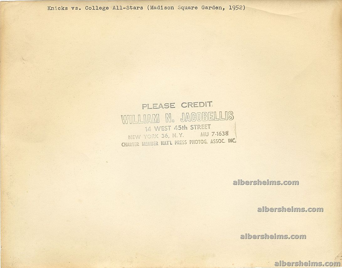 1952 New York Knicks vs College All-Stars Sweetwater Clifton Lands on the Back of Dick Groat Original TYPE I Photo by William Jacobellis