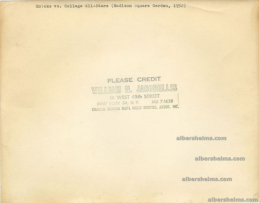 1952 New York Knicks vs College All-Stars Sweetwater Clifton Lands on the Back of Dick Groat Original TYPE I Photo by William Jacobellis