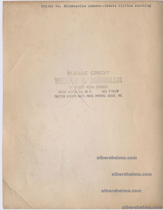 1952 New York Knicks Nat Sweetwater Clifton vs Lakers George Mikan Original TYPE I Photo by William Jacobellis
