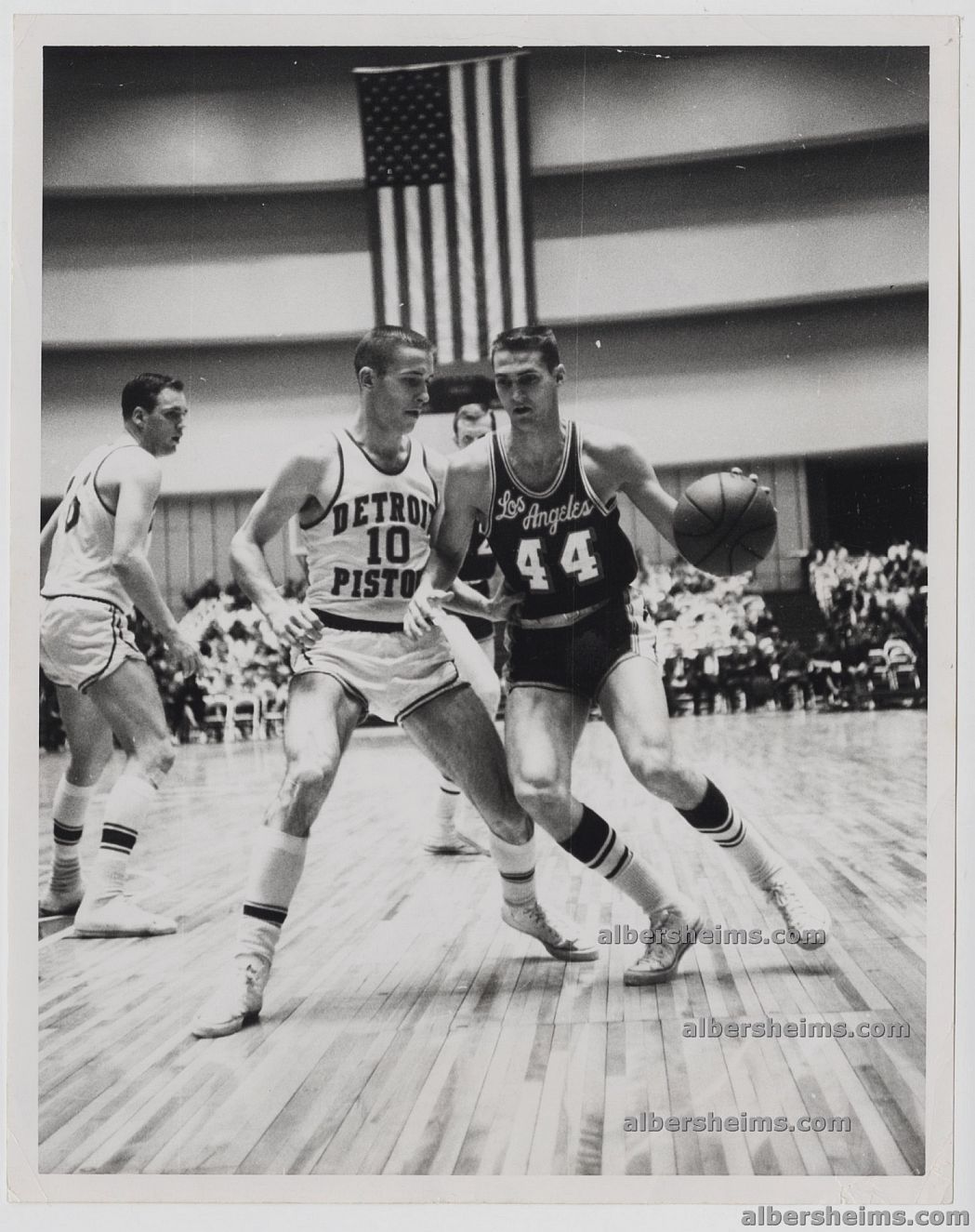 1962 Jerry West Dribbles Around Pistons All-Star Don Ohl Original TYPE I Photo