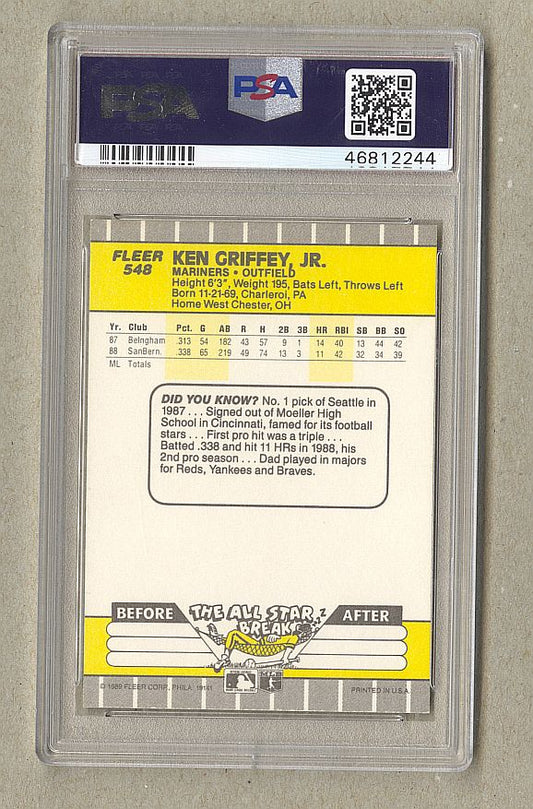 1989 FLEER #548 KEN GRIFFEY JR. RC MARINERS HOF PSA 8 DNA AUTO 10