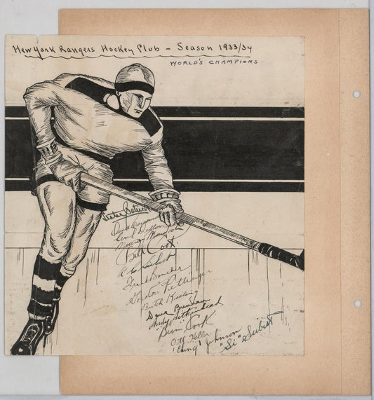 1932-33 Stanley Cup Champions - New York Rangers Team Signed AUTO Art Display /w HOFer - Babe Siebert D.1939 BAS LOA